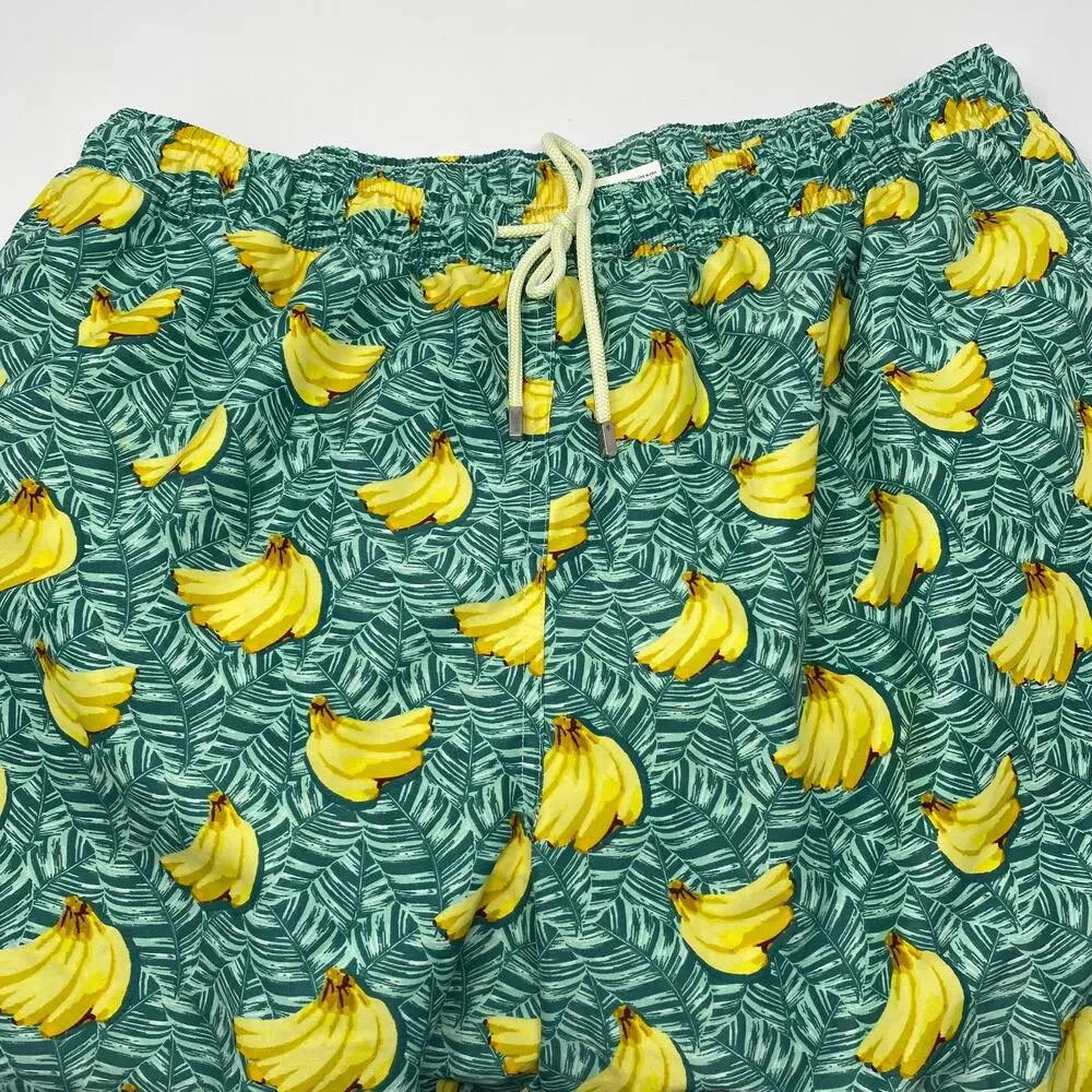 Peter Millar Mens 2XL Green Banana Pattern Stretch Waist‎ Swim Trunks